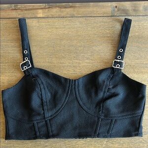 Divided Black Women’s Corset Crop Top With Adjustable Straps. Size Medium.